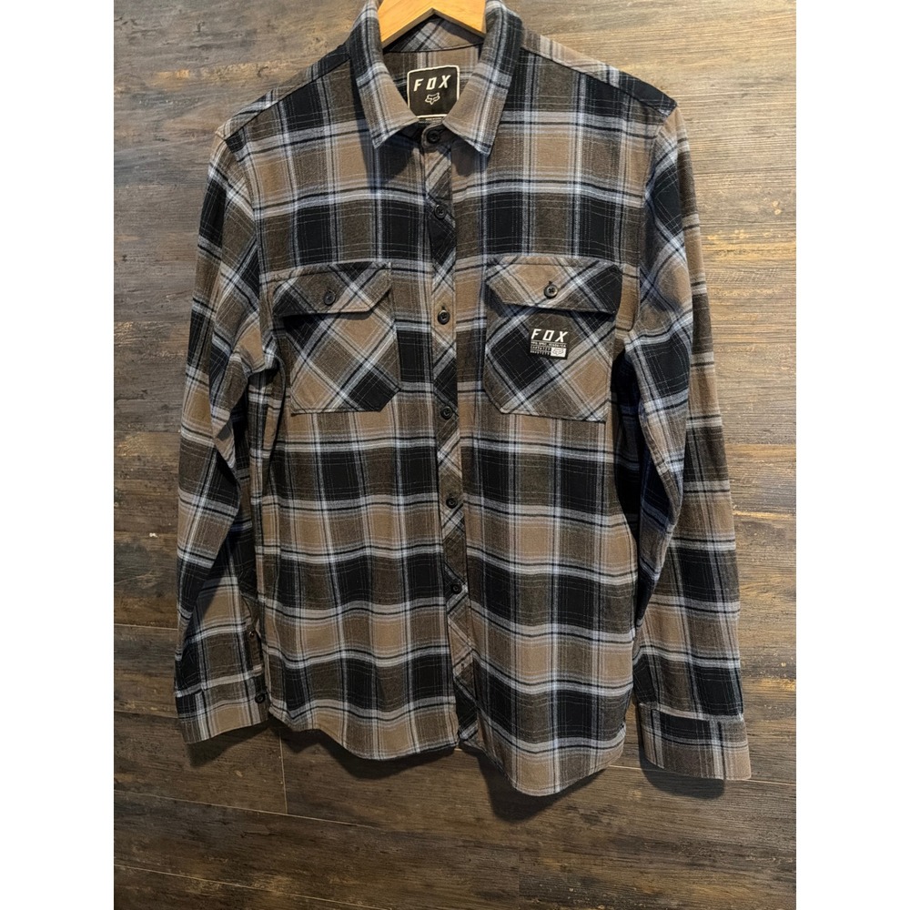 Fox Racing Mens Brown Plaid‎ Long Sleeve Button Down Flannel Shirt Size M